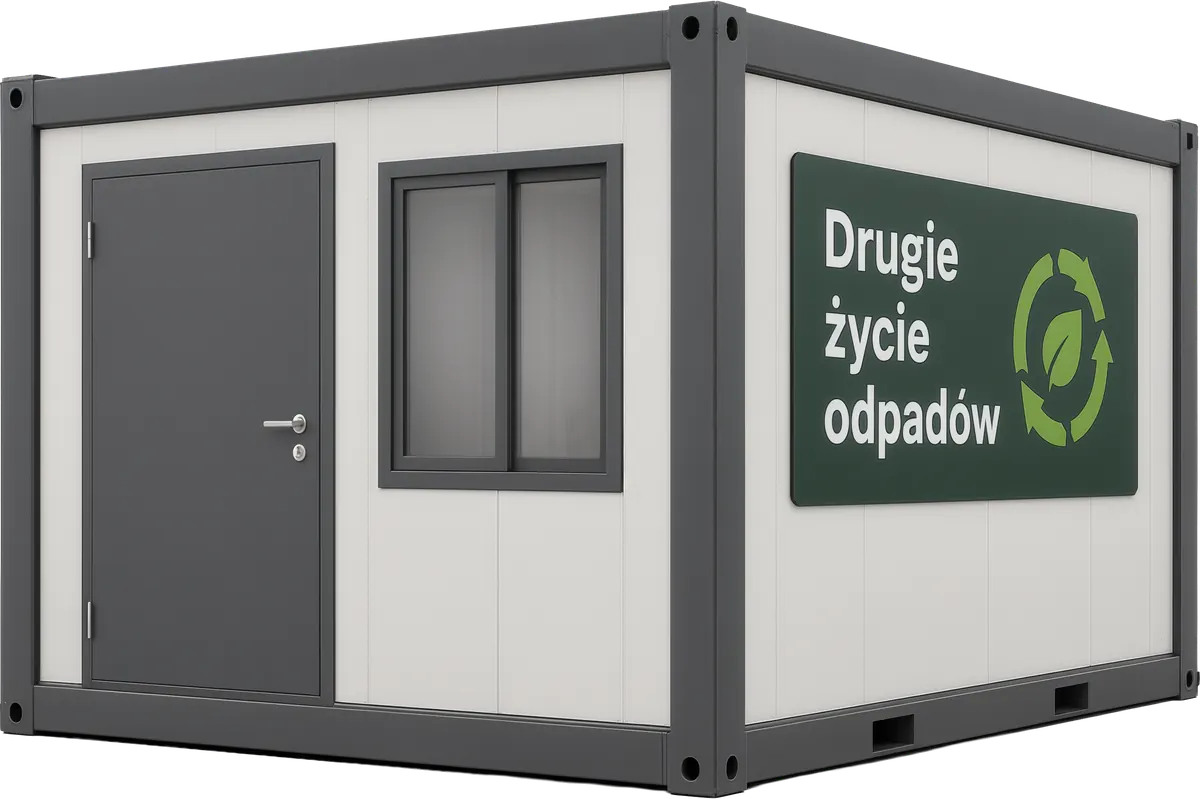Pawilon „Drugie życie odpadów” z drzwiami i oknem